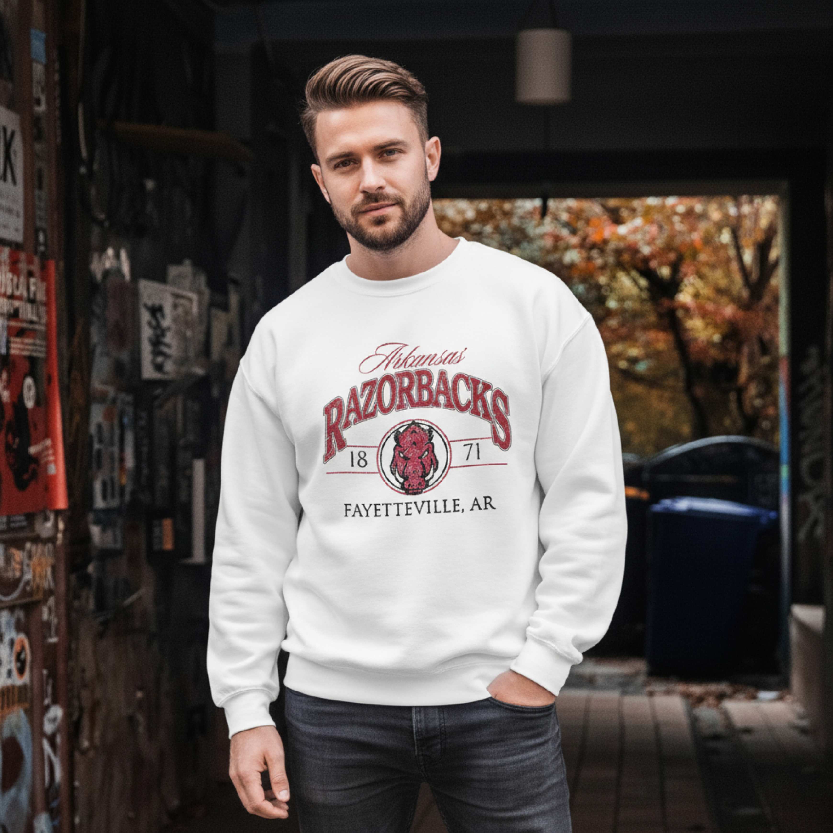 Oversized University of Arkansas Razorbacks Graphic Pullover - Collegiate Crew Bella Canvas